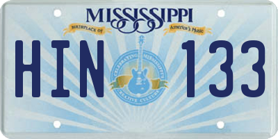 MS license plate HIN133