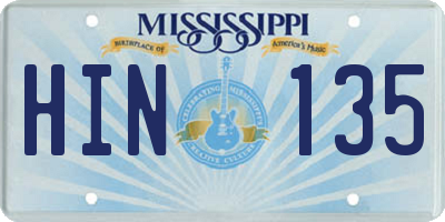 MS license plate HIN135
