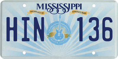 MS license plate HIN136