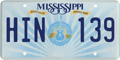 MS license plate HIN139
