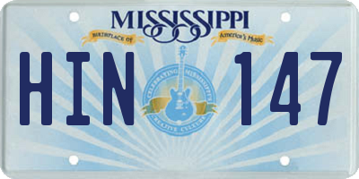 MS license plate HIN147