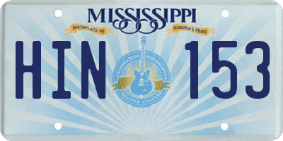 MS license plate HIN153