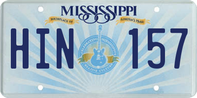 MS license plate HIN157