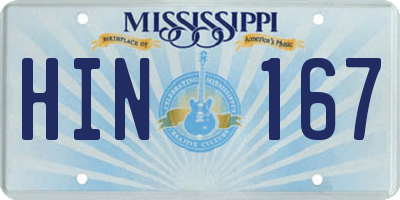 MS license plate HIN167