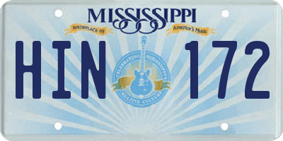 MS license plate HIN172