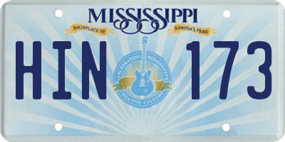MS license plate HIN173