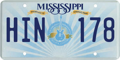 MS license plate HIN178