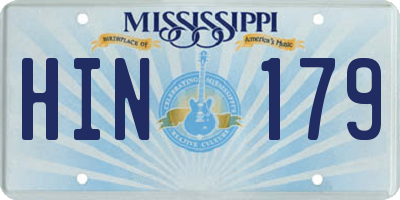 MS license plate HIN179