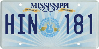 MS license plate HIN181