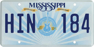 MS license plate HIN184