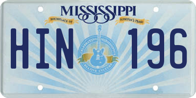 MS license plate HIN196