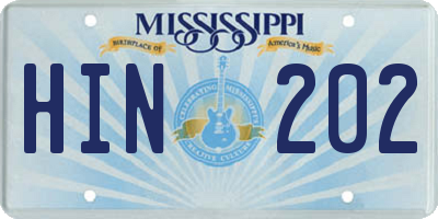 MS license plate HIN202