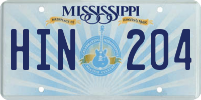 MS license plate HIN204