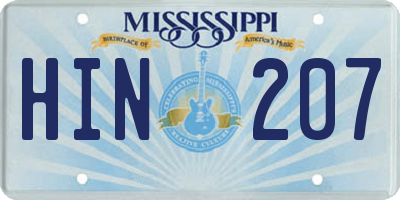MS license plate HIN207