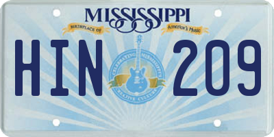 MS license plate HIN209