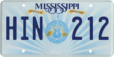 MS license plate HIN212