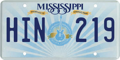 MS license plate HIN219