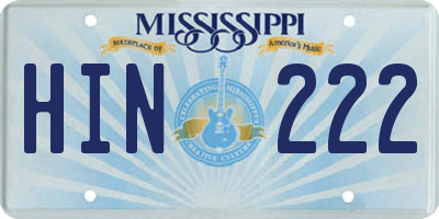 MS license plate HIN222