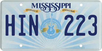 MS license plate HIN223