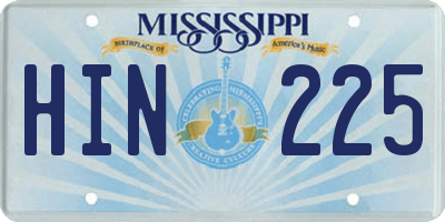 MS license plate HIN225