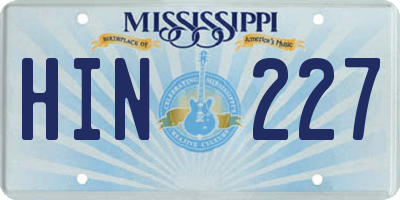 MS license plate HIN227