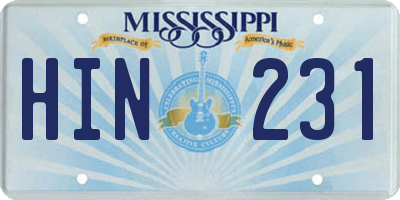 MS license plate HIN231