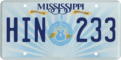 MS license plate HIN233