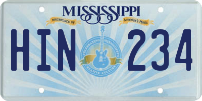 MS license plate HIN234