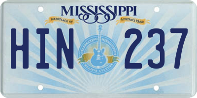 MS license plate HIN237