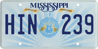 MS license plate HIN239
