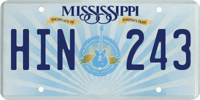 MS license plate HIN243