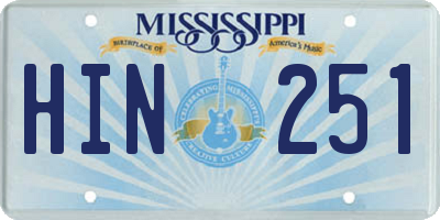 MS license plate HIN251