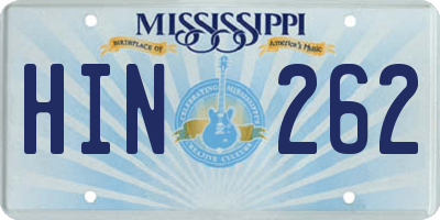 MS license plate HIN262