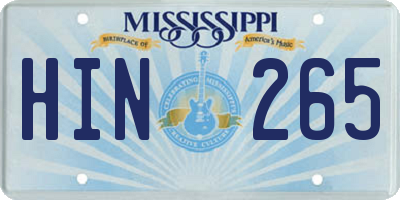 MS license plate HIN265