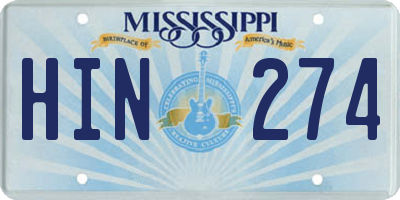 MS license plate HIN274