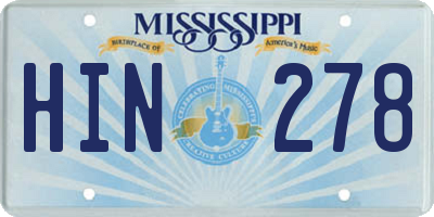 MS license plate HIN278