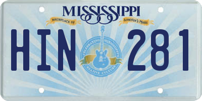 MS license plate HIN281