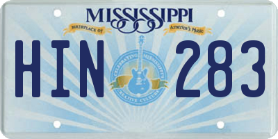 MS license plate HIN283