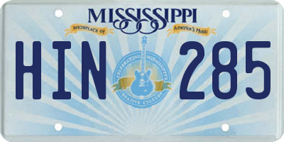 MS license plate HIN285