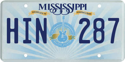 MS license plate HIN287