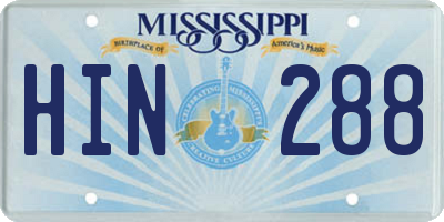 MS license plate HIN288