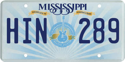 MS license plate HIN289
