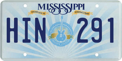 MS license plate HIN291