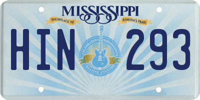 MS license plate HIN293