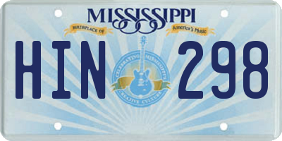 MS license plate HIN298