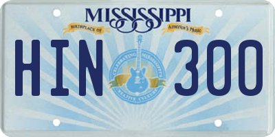 MS license plate HIN300