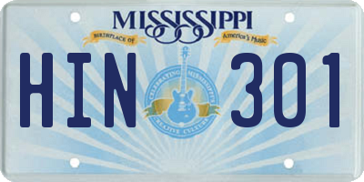 MS license plate HIN301