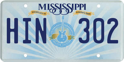 MS license plate HIN302