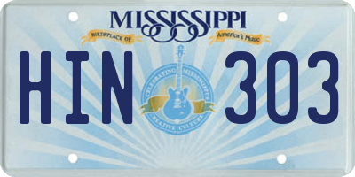 MS license plate HIN303