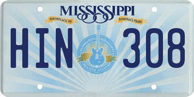 MS license plate HIN308